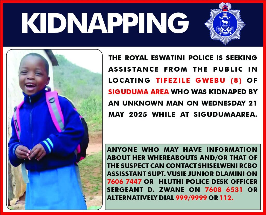 Missing girl "Tifezile Gwebu" announcement by the Royal Police of Eswatini