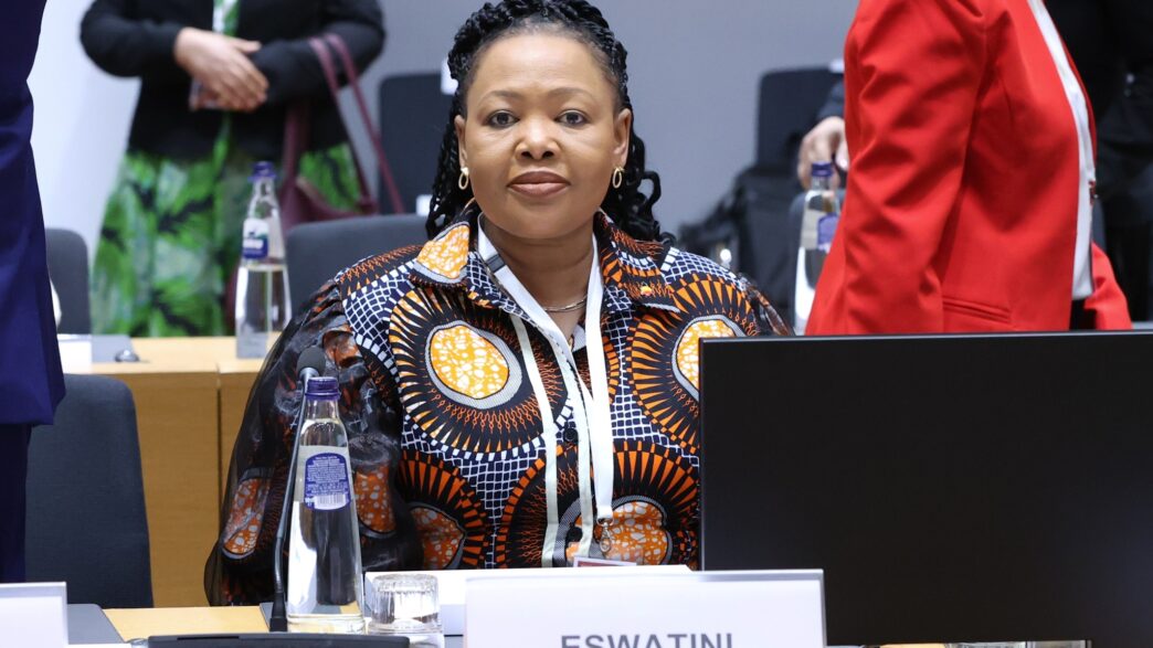 Eswatini’s Foreign Minister Pholile Shakantu at the EU-AU talks in Brussels. Photo: EU in Eswatini