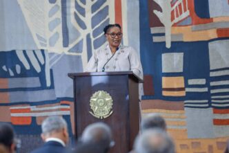 Deputy Prime Minister Thulisile Dladla delivers Eswatini’s address at the Brazil-Africa Dialogue. Photo Supplied