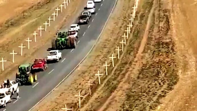 White crosses lining a road in Normandien in 2020. Picture: X/@ConCaracal