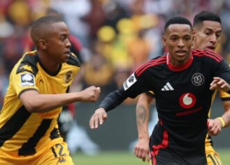 Relebohile Mofokeng weaves past two Kaizer Chiefs players as he fires Orlando Pirates into the lead during the Soweto derby.