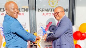 Director Nkhosinathi Khanyile and Minister of Commerce, Industry and Trade during the official launch of Isematholeni Auto Spares in Mbabane.