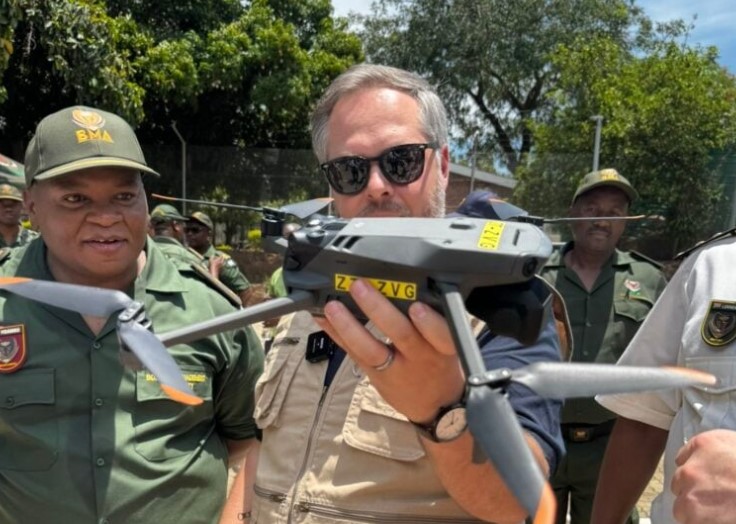 Leon Schreiber, South Africa’s Minister of Home Affairs, displays a drone used in border surveillance operations.