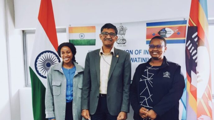 The High Commission of India in Mbabane congratulates Ms. Thandwa Dlamini and Ms. Precious Nobuhle from the Deputy Prime Minister’s Office on their selection for the ITEC course on Women and Enterprise Development at NIESBUD, India. Photo by High Commission of India – Mbabane