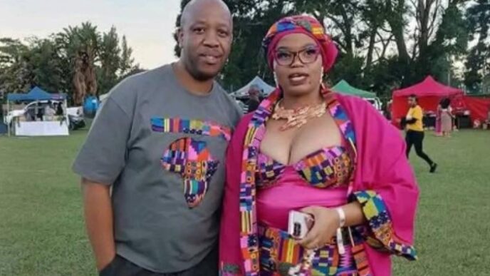 Nelly Luju Ndlovu and her partner Nhlanhla Shongwe, crowned Best Dressed Couple 2025 at the Makoti Festival, pictured in their award-winning outfits at Malkerns Country Club.