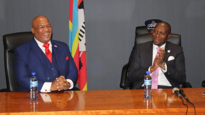 Pastor John Mark Burns meets Prime Minister Russell Mmiso Dlamini at the Private and Cabinet Office ahead of the faith-based leadership summit in Mbabane. Photo: Government of Eswatini