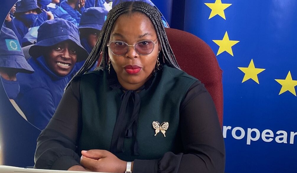 Hlengiwe Nkambule, member of the EU-Eswatini Youth Advisory Board, during her virtual participation in the AU-EU Youth Forum held ahead of the ministerial summit in Brussels. Photo: EU-Eswatini