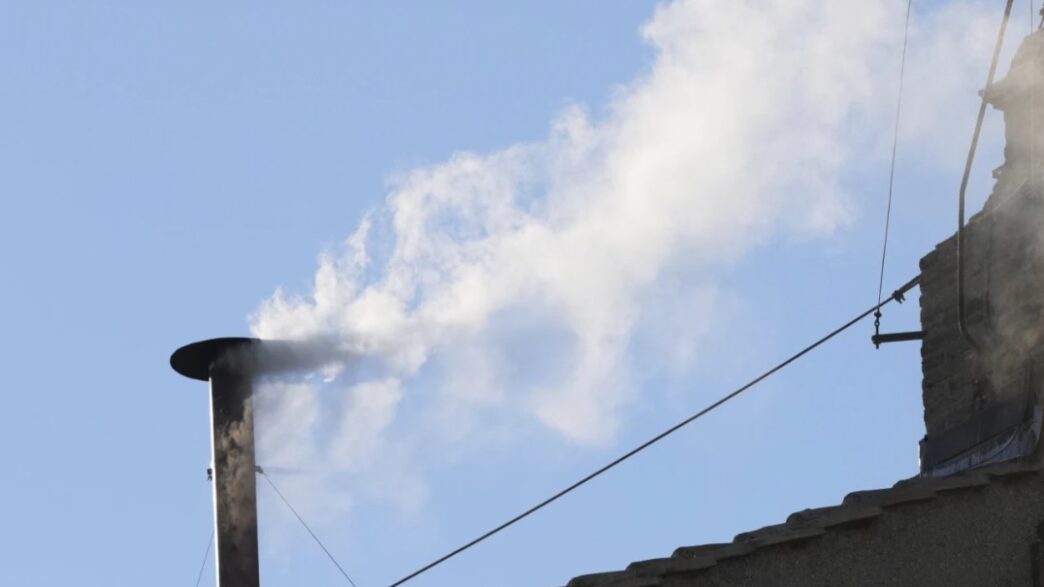 White smoke billows from the chimney of the Sistine Chapel during the conclave to elect a new pope, at the Vatican, Thursday, May 8, 2025. (AP Photo/Andrew Medichini)