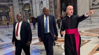 H.E. Russell Mmiso Dlamini and Mabulala Maseko arrive at St. Peter’s Square for the inauguration of Pope Leo XIV at the Vatican.
