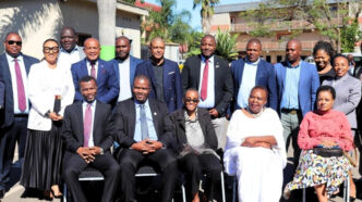 Minister of Tinkhundla Administration and Development S’khumbuzo Dlamini poses for a group photo with officials and stakeholders during the launch of the Eswatini Local Government Conference, set for 4–6 June 2025.