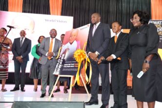 The Prime Minister Honourable Russell Mmiso Dlamini iso Dlamini, Amos Zaindi, and other delegates at the launch of World Vision Eswatini’s National Strategy 2026–2030. Photo by World Vision Eswatini.