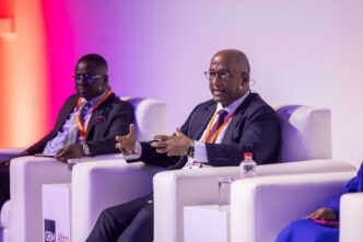 Central Bank Governor Dr Phil Mnisi during a panel discussion on capital market reforms in Cape Town, South Africa, where he announced Eswatini’s inaugural retail bond initiative.