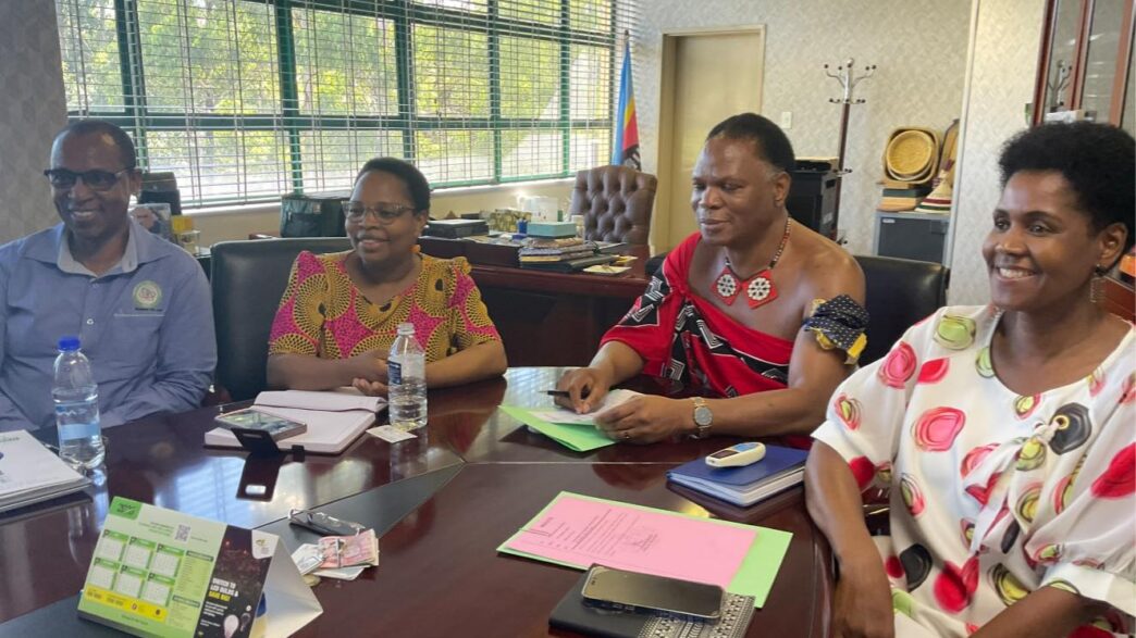 HRH Prince Lonkhokhela seated with top officials from the Ministry of Natural Resources and Energy during a briefing on the fuel supply situation.