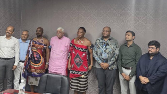 Honourable Prince Lonkhokhela, Minister of Natural Resources and Energy, joins the visiting MBH Power delegation and local energy stakeholders for a group photo following discussions on power investment opportunities in Eswatini.