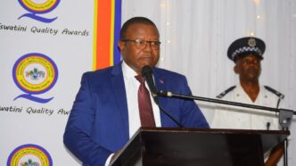 Honourable Manqoba B. Khumalo, Minister of Commerce, Industry and Trade, addresses stakeholders during the industry awards ceremony at The George Hotel in Manzini.