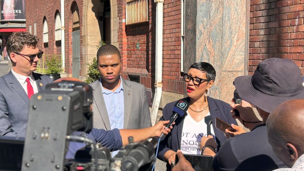 ActionSA MP Dereleen James speaks to the media outside Cape Town Central Police Station after filing criminal charges of intimidation against Minister Gayton McKenzie.