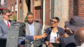 ActionSA MP Dereleen James speaks to the media outside Cape Town Central Police Station after filing criminal charges of intimidation against Minister Gayton McKenzie.