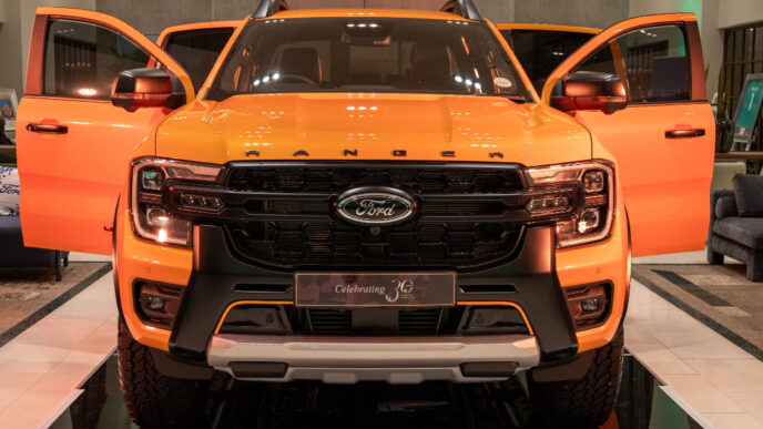 The one-of-a-kind Ford Ranger Wildtrak X featuring Nelson Mandela’s official signature, unveiled to support the Nelson Mandela Children’s Fund. Photo: Ford South Africa