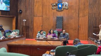 Honourable Minister Dr. E.T. Gina engages with Senate Portfolio Committee members during the presentation of MEPD’s 2025/26 annual performance report. Photo by MEPD