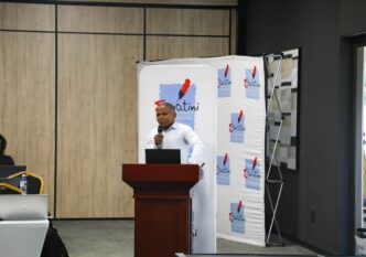 Gcina Dlamini presenting the 2026 Domestic Tourism Study findings during the stakeholder session at Happy Valley. Photo by ESEPARC.