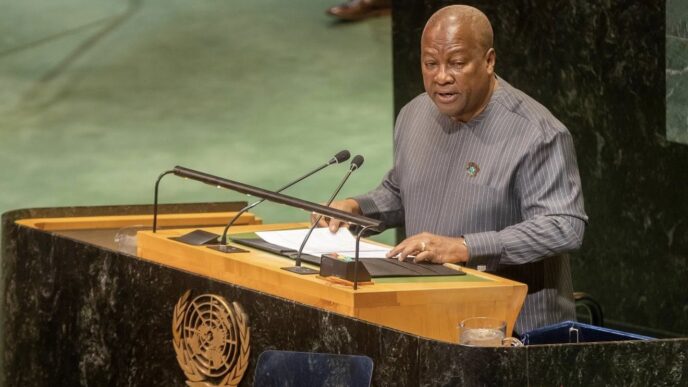 Ghanaian President H.E. John Dramani Mahama addressing the UN General Assembly on reparatory justice, calling for recognition of the transatlantic slave trade as the gravest crime against humanity. Photo: UN News
