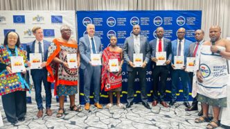 Prime Minister Russell Mmiso Dlamini, Minister Bongani Nzima, EU Ambassador Karsten Mecklenburg and youth representatives pose for a group photo during the launch of the National Youth Development Coordination Framework in Mbabane.