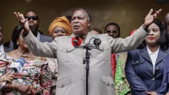 Sassou-Nguesso has been reelected as president of Congo after winning nearly 95 percent of the vote. AFP - DANIEL BELOUMOU OLOMO