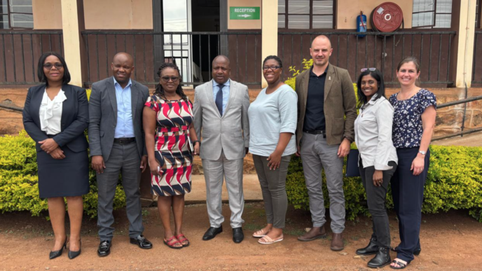 From left to right: Sr Precious Dlamini (Principal: Good Shepherd Catholic College of Health Sciences), Dr Makhosini Mabuza (Registrar: Eswatini Medical Council), Dr Nontembiso Magida (Dept of Physiotherapy, UP), Mr Muzi Dlamini (CEO, Good Shepherd Mission Hospital & College of Nursing), Dr Muhle Komati (Dept of Physiotherapy, UP), Prof Carel Viljoen (HoD: Dept of Physiotherapy, UP), Dr Pooveshni Naidoo-Pillay (Dept of Physiotherapy, UP) and Dr Rubine Brandon (Dept of Physiotherapy, UP)