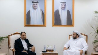 HE Dr Mohammed bin Abdulaziz bin Saleh Al Khulaifi of Qatar’s Ministry of Foreign Affairs meets Iranian Ambassador HE Ali Salehabadi to protest attacks on Qatari territory, calling them a threat to security and urging an immediate return to dialogue, February 28, 2026.