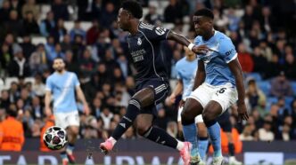 Vinicius Jr scored both Real Madrid goals as they won 2-1 in Manchester. Getty Images