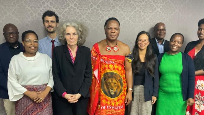 Minister HRH Prince Lonkhokhela with Ms. Valérie Alexis and the French Development Agency delegation during discussions on energy and water sector cooperation in Eswatini.