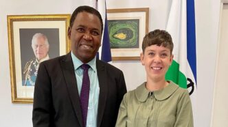 Mrs Martine Sobey, British High Commissioner to Lesotho, and Hon MP Makhalanyane. Photo by British High Commission in Lesotho