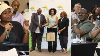 Representatives from the Eswatini Environment Authority engage with panelists and community members during the Ezulwini Annual Waste Forum 2026 at Happy Valley, discussing strategies to reduce food waste and promote sustainable waste management.