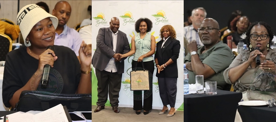 Representatives from the Eswatini Environment Authority engage with panelists and community members during the Ezulwini Annual Waste Forum 2026 at Happy Valley, discussing strategies to reduce food waste and promote sustainable waste management.