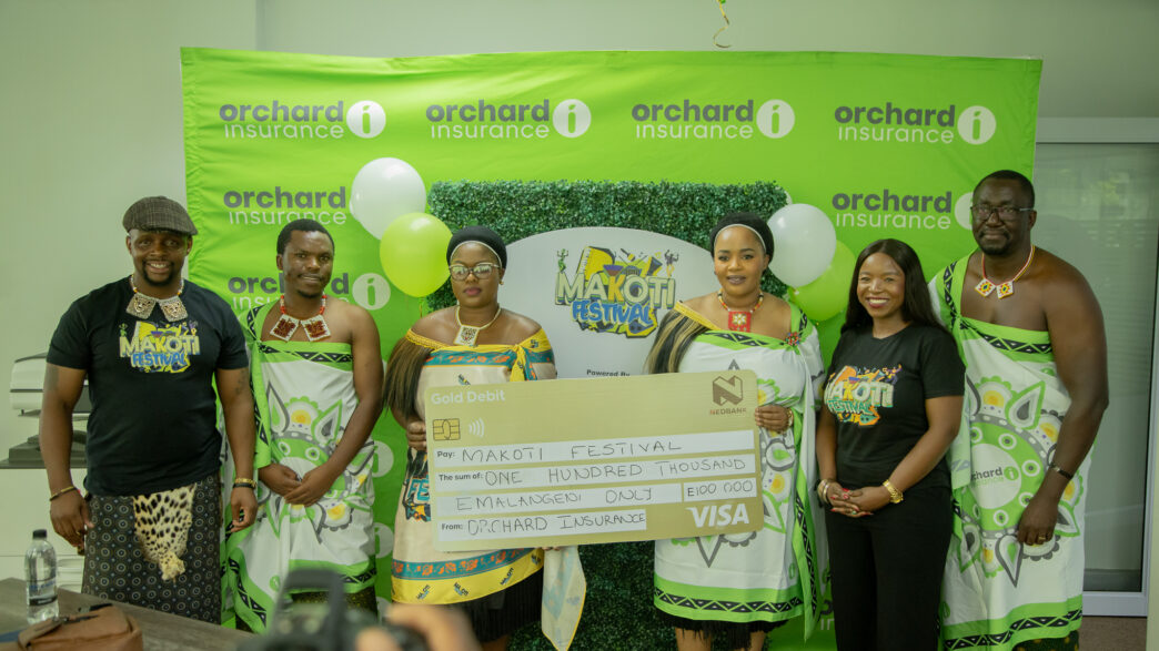 Partners display the E100 000 printed cheque for the Makoti Festival raffle draw during the announcement. Photo credit: Supplied.