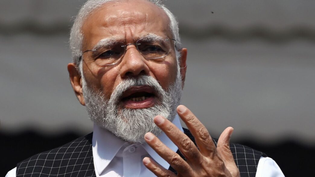 Indian Prime Minister Narendra Modi speaks at Parliament in New Delhi on July 20, 2023. Prakash Singh/Bloomberg/Getty Images