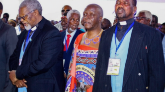 Justice Minister with members of the clergy during the Easter service at Engabezweni Royal Residence. Photo by EPN.