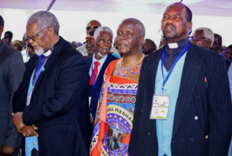 Justice Minister with members of the clergy during the Easter service at Engabezweni Royal Residence. Photo by EPN.