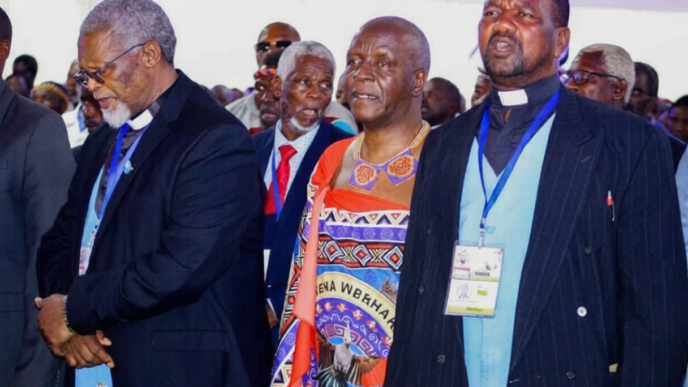 Justice Minister with members of the clergy during the Easter service at Engabezweni Royal Residence. Photo by EPN.