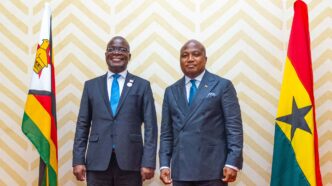 Honourable Samuel Okudzeto Ablakwa of Ghana and Honourable Professor Amon Murwira of Zimbabwe during the inaugural session of the Permanent Joint Commission for Cooperation in Accra, 31 March 2026.