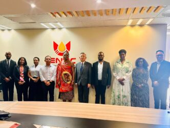 HRH Prince Lonkhokhela, Ambassador Jeremy Liang, senior ministry officials and ENPC leadership during a progress review meeting on the Strategic Oil Reserve Facility in Phuzamoya.