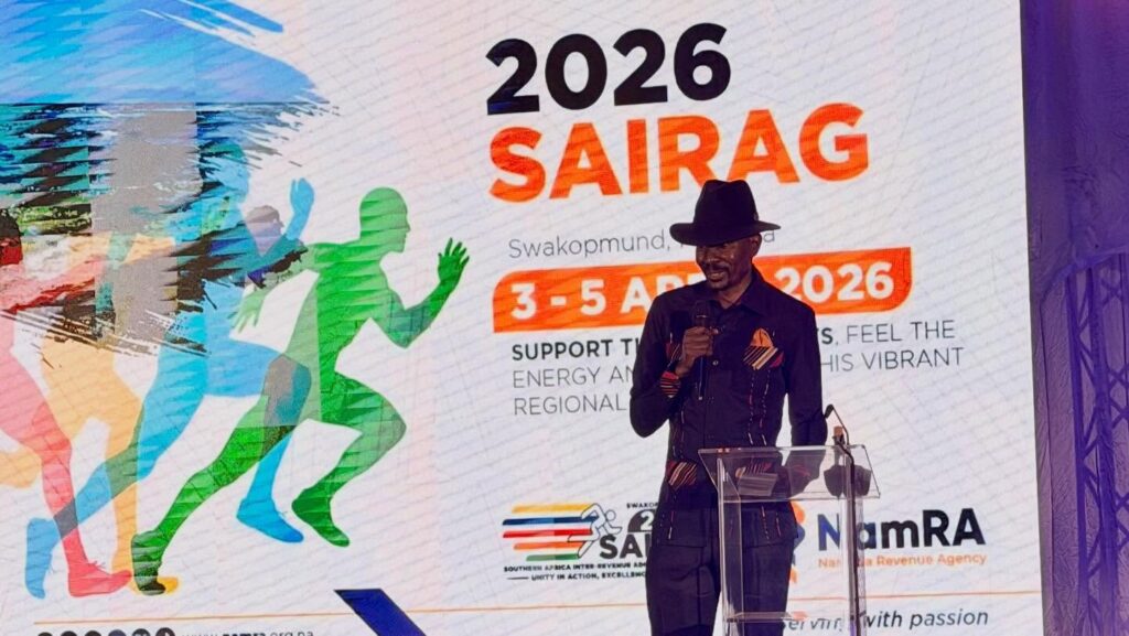 Sam Shivute, Commissioner of the Namibia Revenue Agency (NamRA), addresses the gathering alongside heads of revenue agencies from across Southern Africa. Photo by NBC Sport.