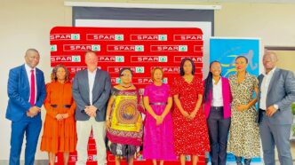 Her Honourable Deputy Prime Minister Thulisile Dladla, Hon. Minister Jane Mkhonta, Hon. Minister Bongani Nzima, and Athletics Eswatini President Zakhele Dlamini with organisers at the official launch of the 2026 SPAR Women’s Challenge