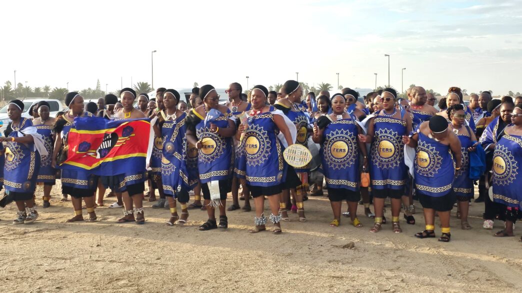 Eswatini Revenue Service athletes and officials showcase traditional song and unity during the SAIRAG 2026 opening ceremony in Swakopmund, Namibia. Photo by ERS
