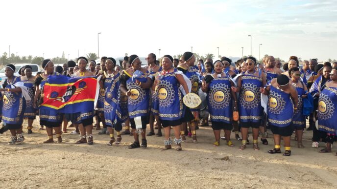 Eswatini Revenue Service athletes and officials showcase traditional song and unity during the SAIRAG 2026 opening ceremony in Swakopmund, Namibia. Photo by ERS