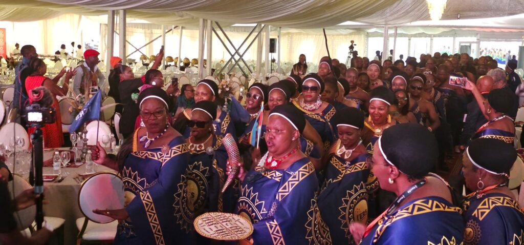 Eswatini Revenue Service athletes and officials showcase traditional song and unity during the SAIRAG 2026 opening ceremony in Swakopmund, Namibia. Photo by ERS