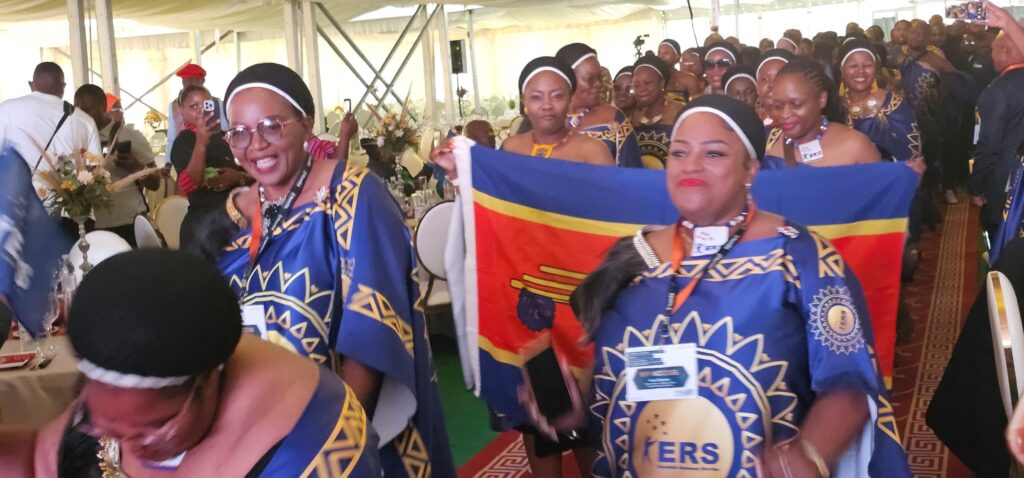 Eswatini Revenue Service athletes and officials showcase traditional song and unity during the SAIRAG 2026 opening ceremony in Swakopmund, Namibia. Photo by ERS