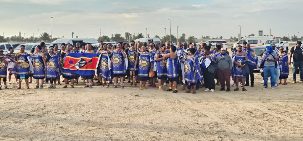 Eswatini Revenue Service athletes and officials showcase traditional song and unity during the SAIRAG 2026 opening ceremony in Swakopmund, Namibia. Photo by ERS