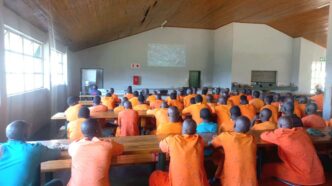 Inmates at Mbabane Correctional Centre watch The Passion of the Christ during a special screening organised by Campus Crusade for Christ. Photo by His Majesty’s Correctional Services.