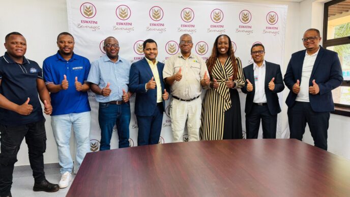 EIPA officials pose with management from Eswatini Beverages during a site visit